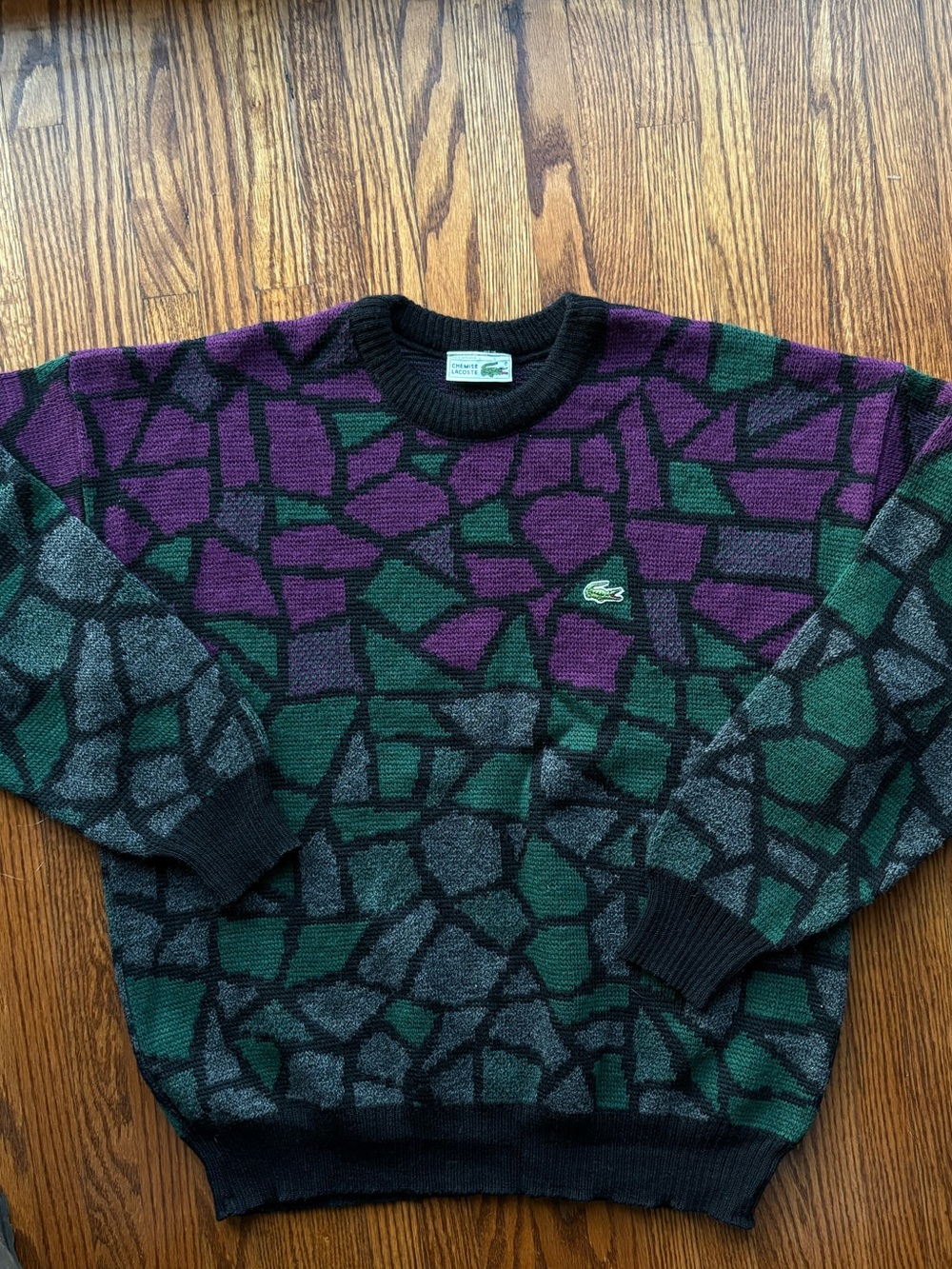 Lacoste Men’s Mosaic Crewneck Sweater in Purple, Green & Black